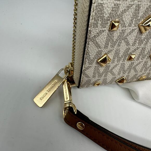 Michael Kors Jaycee Medium Vanilla Backpack and Wallet Gold Studded Pyramid
